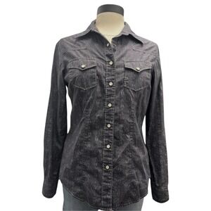 Cruel Pinstripe Pearl Snaps Grey Shirt Med Western Grunge‎ Indie Costal Cowgirl